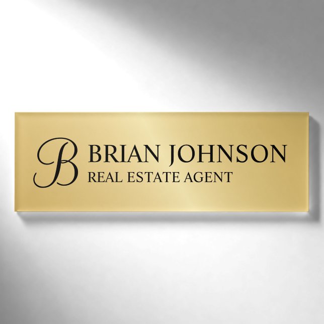 Gold Professional Personalized Monogram and Name Name Tag (Front)