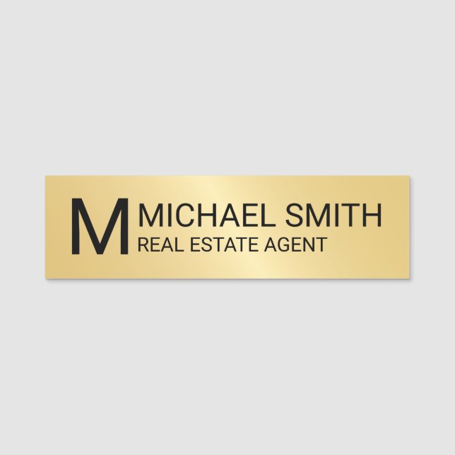 Gold Professional Personalized Monogram and Name Name Tag (Front)