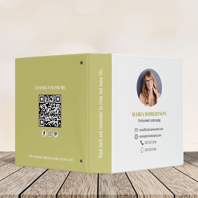 Gold Professional Photo Business QR Code  Binder (Business QR code binder with a gold and white color theme. )