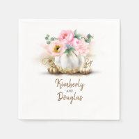 Gold Pumpkin and Pink Flowers Rustic Fall