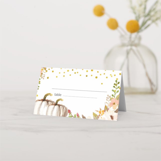 Gold pumpkin Baby Shower Place card (Front)