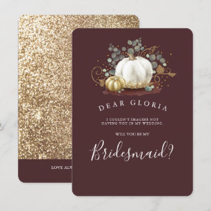 Gold Pumpkin Fall Wedding Bridesmaid Proposal Invitation