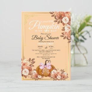 Gold Pumpkin Floral Baby Shower  Invitation