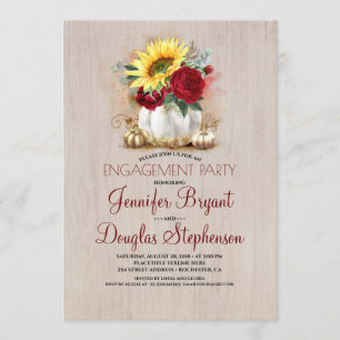 Gold Pumpkin Floral Rustic Fall Engagement Party Invitation