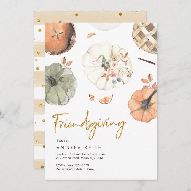 Gold Pumpkin Friendsgiving Dinner Invitation (Front/Back)
