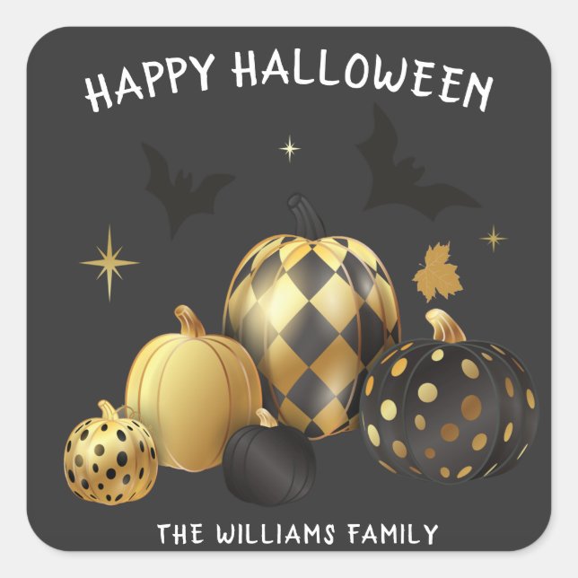 Gold Pumpkin Happy Halloween Monogram Sticker (Front)