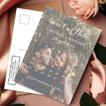 Gold Pumpkin Photo Calendar Save the Date Announcement Postcard<br><div class="desc">This elegant, minimalist, and modern photo wedding save the date card is perfect for the contemporary couple. It features cute and chic cursive white typography with a calendar on top of a romantic feature photograph of the lovely couple. It also includes a faux printed pink gold pumpkin that highlights your...</div>