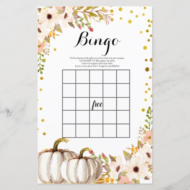 Gold pumpkin Watercolor Bingo Game (Front)