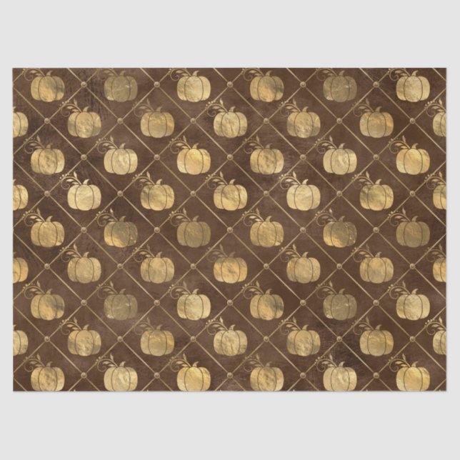 Gold Pumpkins and Brown Autumn Decoupage Tissue Paper (Front)