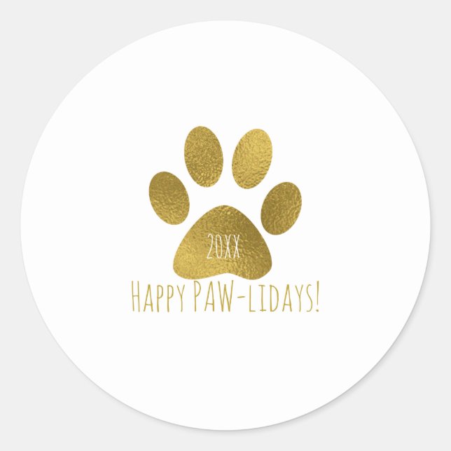 Gold Puppy Paw Faux Foil Look Classic Round Sticker (Front)