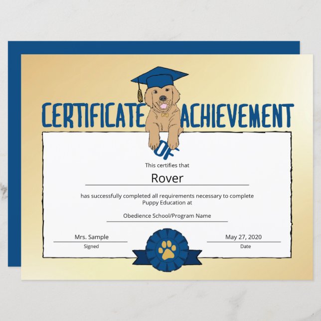 Gold Puppy Program Pet Obedience School Pre Puppy  (Front/Back)
