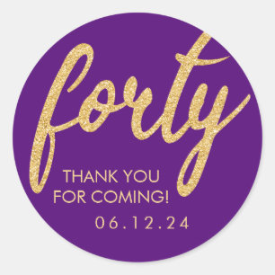 Gold Purple 40 Birthday Thank You Glitter Forty Classic Round Sticker
