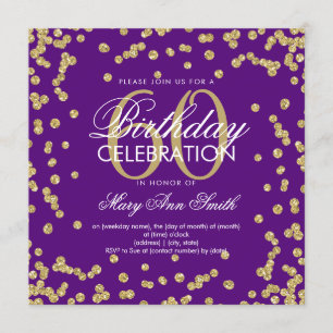 Gold Purple 60th Birthday Elegant Glitter Confetti Invitation