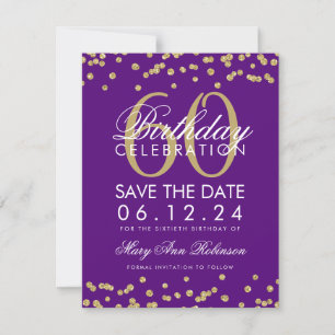 Gold Purple 60th Birthday Save Date Confetti Save The Date