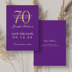 Gold Purple 70th Birthday Save the Date  Invitation