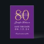 Gold Purple 80th Birthday Save the Date Details Invitation<br><div class="desc">Elegant "80th Birthday Party" design with a formal typography script,  custom name and details text. Easy to use and easy to personalize. Order Today!</div>