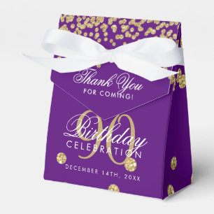 Gold Purple 90th Birthday Thank You Confetti Favor Box