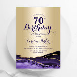 Gold Purple Agate 70th Birthday Invitation<br><div class="desc">Purple and gold agate 70th birthday party invitation. Elegant modern design featuring watercolor agate marble geode background,  faux glitter gold and typography script font. Trendy invite card perfect for a stylish women's bday celebration. Printed Zazzle invitations or instant download digital printable template.</div>