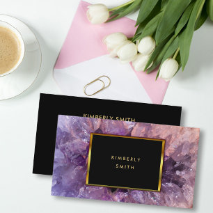 Gold purple amethyst gemstone geode. business card