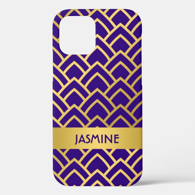 Gold Purple Art Deco Geometric Pattern Personalize Case-Mate iPhone Case (Back)