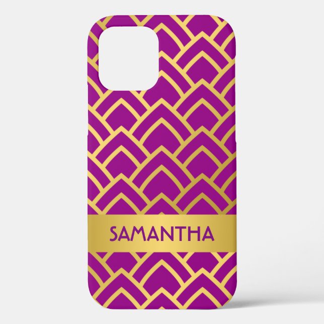 Gold Purple Art Deco Geometric Personalized Name Case-Mate iPhone Case (Back)
