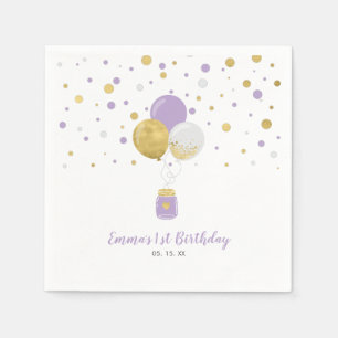 Gold & Purple Balloons & Confetti Girl Birthday Napkin
