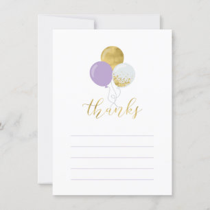 Gold & Purple Balloons   Party Thank You Note Card