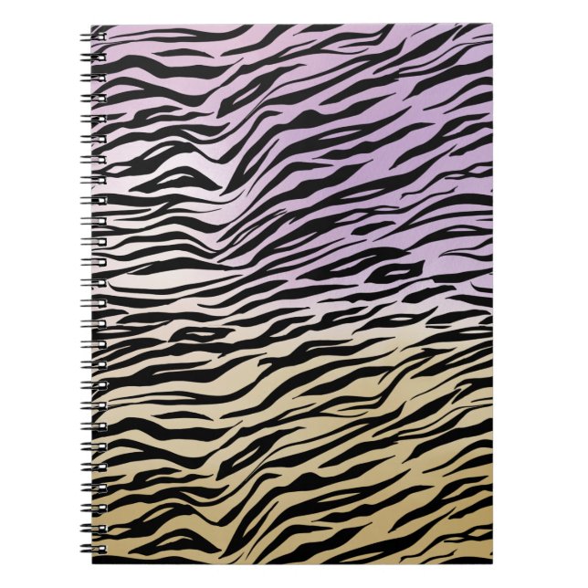 Gold Purple Black Zebra Print Watercolor Ombre Notebook (Front)