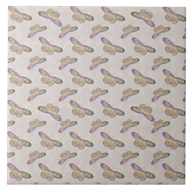 Gold Purple Blue Butterfly Pattern Tile (Front)