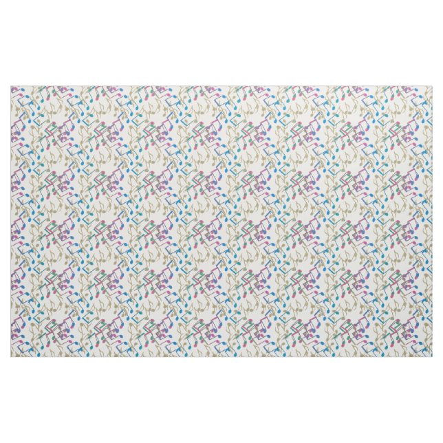 Gold Purple Blue Music Notes Pattern White Fabric (Fat Quarter)