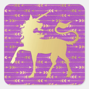 Gold & Purple Bohemian Pattern & Unicorn Square Sticker