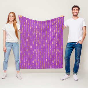 Gold & Purple Bohemian Unicorn Pattern Fleece Blanket
