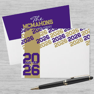 Gold & Purple Class of + Return Address Graduation Envelope