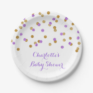 Gold Purple Confetti Baby Shower Plate