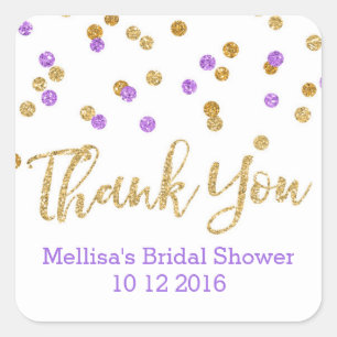Gold Purple Confetti Bridal Shower Favour Tags