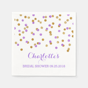 Gold Purple Confetti Bridal Shower Napkin