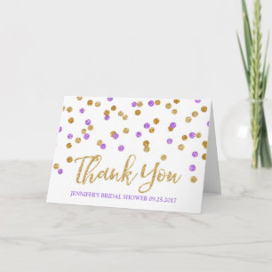 Gold Purple  Confetti Bridal Shower Thank You Card