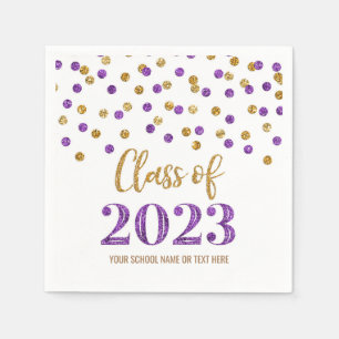 Gold Purple Confetti Class of 2023  Napkins