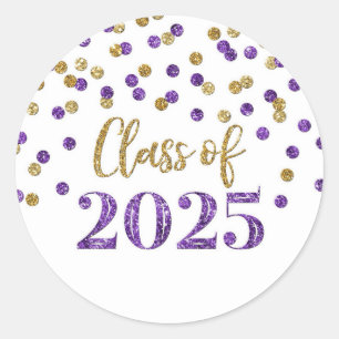 Gold Purple Confetti Graduation 2025 Classic Round Sticker