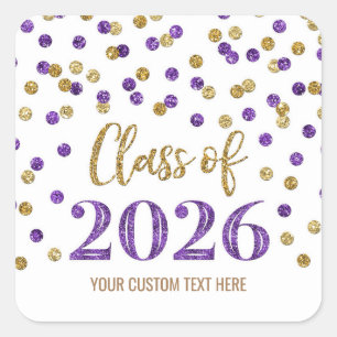 Gold Purple Confetti Graduation 2026 Square Sticker