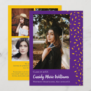 Gold Purple Confetti Graduation Announcement