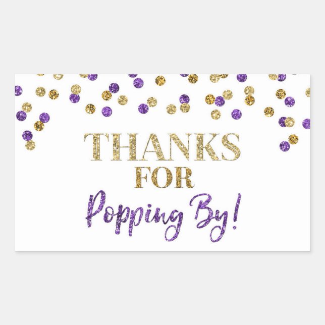 Gold Purple Confetti Thanks for Popping By Sticker (Front)