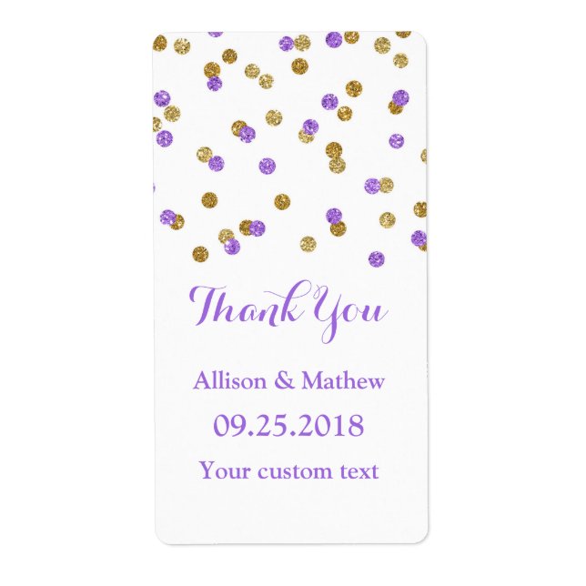 Gold Purple Confetti Wedding Labels (Front)