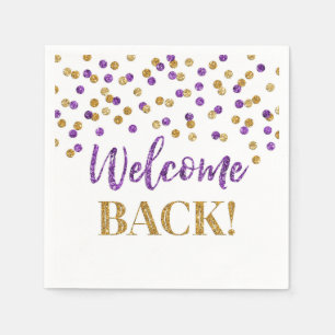 Gold Purple Confetti Welcome Back Napkins