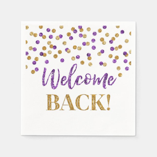 Gold Purple Confetti Welcome Back Napkins (Front)