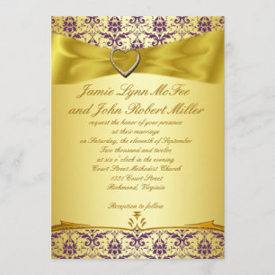 Gold & Purple Damask Wedding Invitation
