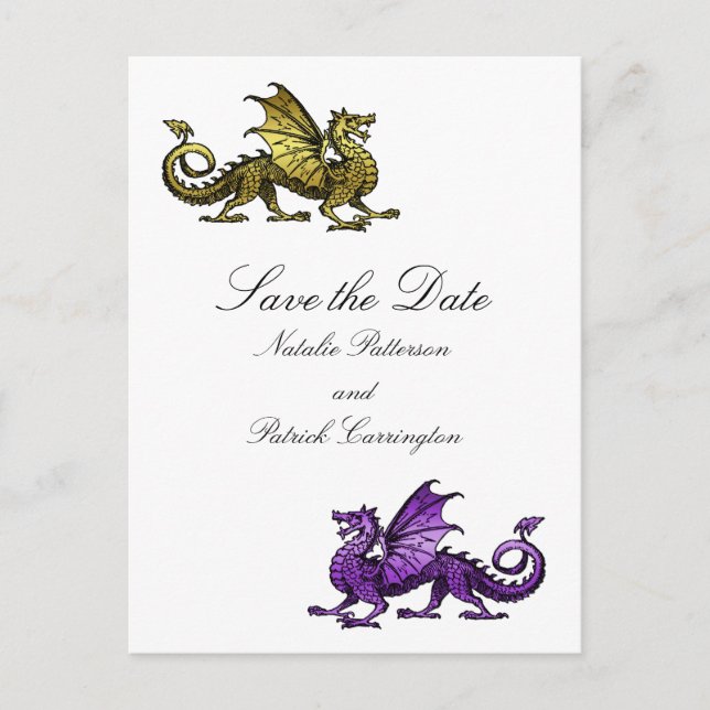 Gold Purple Dragon Save the Date Postcard (Front)