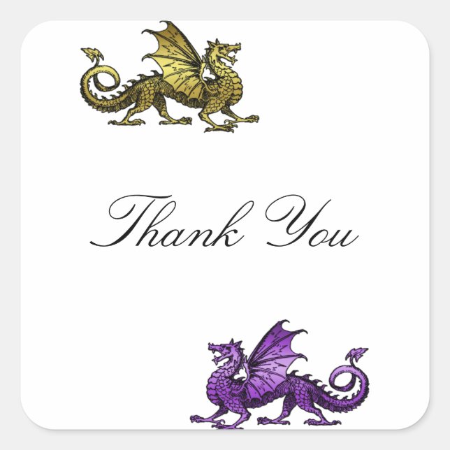 Gold Purple Dragon Thank You Stickers (Front)