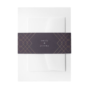 Gold Purple Elegance Diamond Geo Deco Wedding Invitation Belly Band