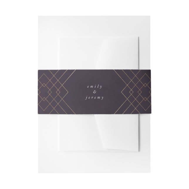 Gold Purple Elegance Diamond Geo Deco Wedding Invitation Belly Band (Front Example)